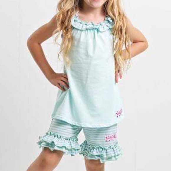 Ruffle Girl Aqua/Light Blue Ruffle Neck Short Set - Picture 2 of 3
